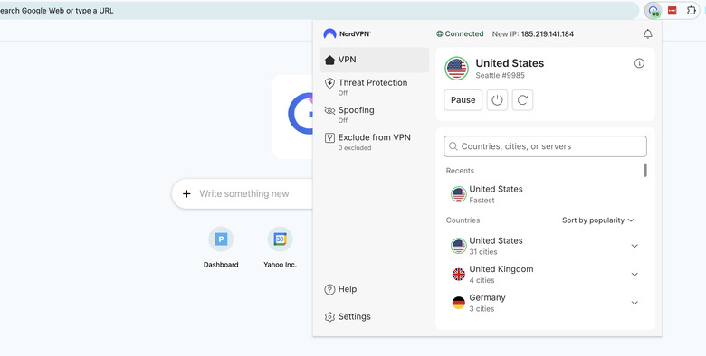 NordVPN browser extension on Chrome