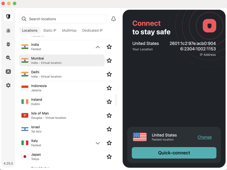 Choosing locations on Surfshark