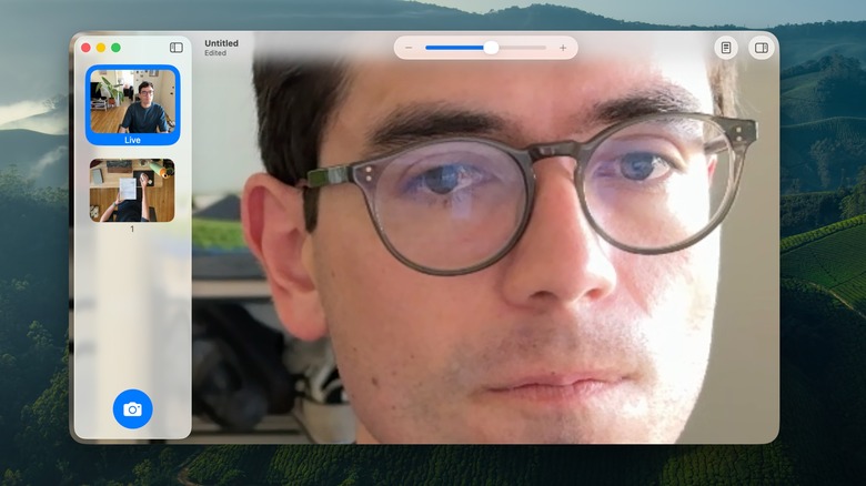 Magnifier can identify text, but it also works as a way to get a zoomed in view of your own face.