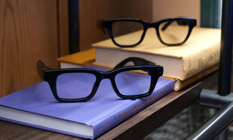 Here are two of Google's reference design smart glasses. The one in the front features dual RGB waveguide displays while the one in the back relies on a single monocular screen.