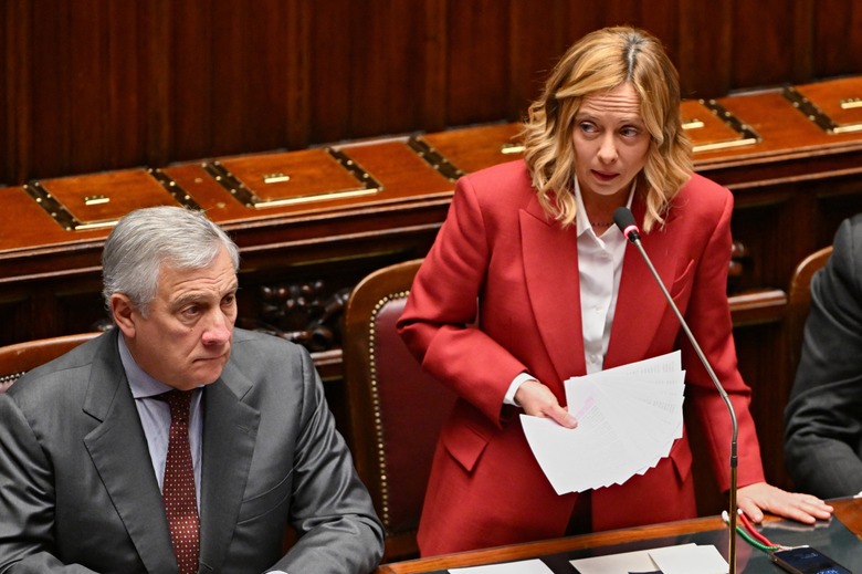 Italy Prime Minister Giorgia Meloni speaking in Parliament in Rome.