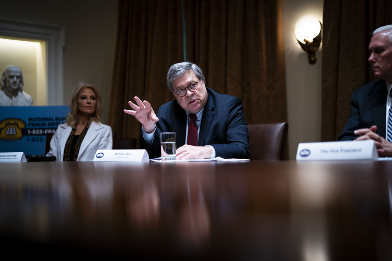 WASHINGTON, DC - JUNE 15:  U.S. Attorney General William Barr speaks during a roundtable on “Fighting for America’s Seniors” at the Cabinet Room of the White House June 15, 2020 in Washington, DC. President Trump participated in the roundtable to discuss the administration’s efforts to “safeguard America’s senior citizens” from COVID-19.  (Photo by Doug Mills-Pool/Getty Images)