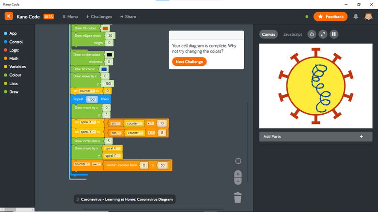 Drawing a coronavirus diagram in Kano Code.