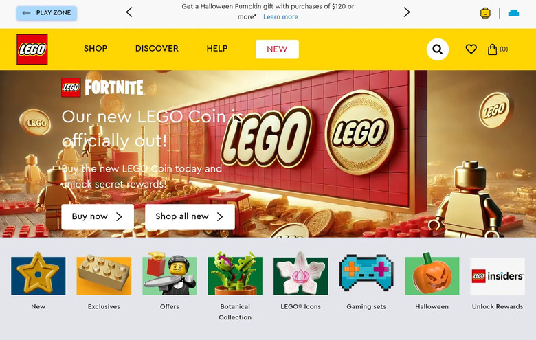 A screenshot of Lego's website.