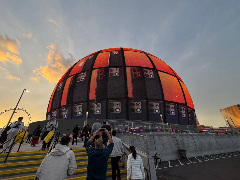 The outside of the Sphere at Lenovo's CES 2026 press conference.