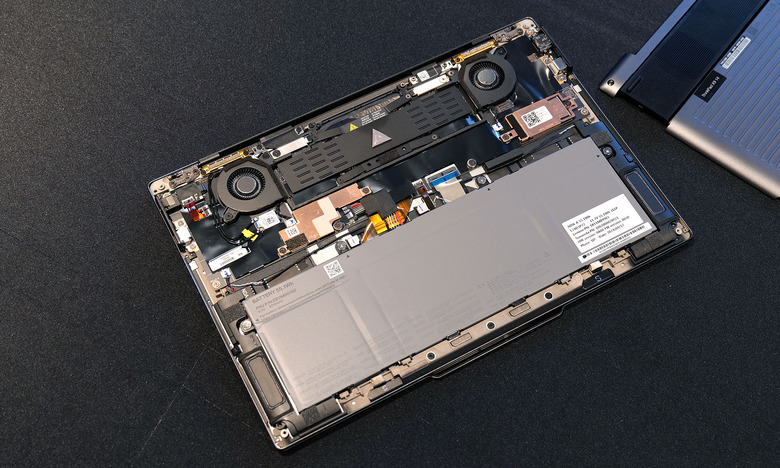The internals of the Lenovo ThinkPad X9 14 and 15 can be accessed just by removing four screws. Unfortunately, while the SSD is upgradable, its RAM is soldered on.