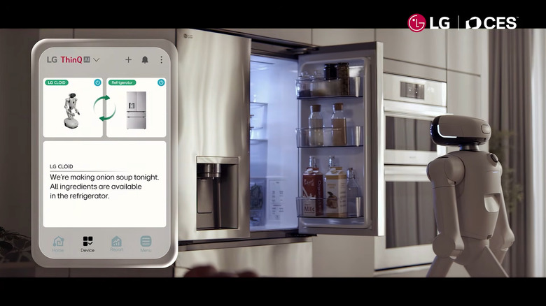 LG's robot can text with its owner to help get things like dinner prepped.