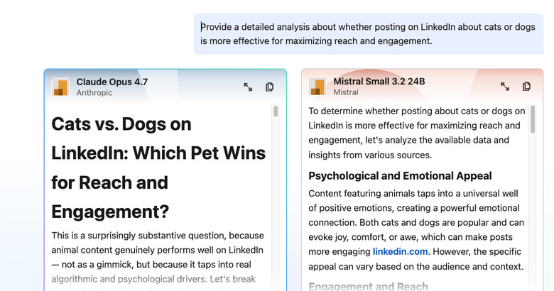After you choose an answer you like better, LinkedIn will show which model provided each answer.