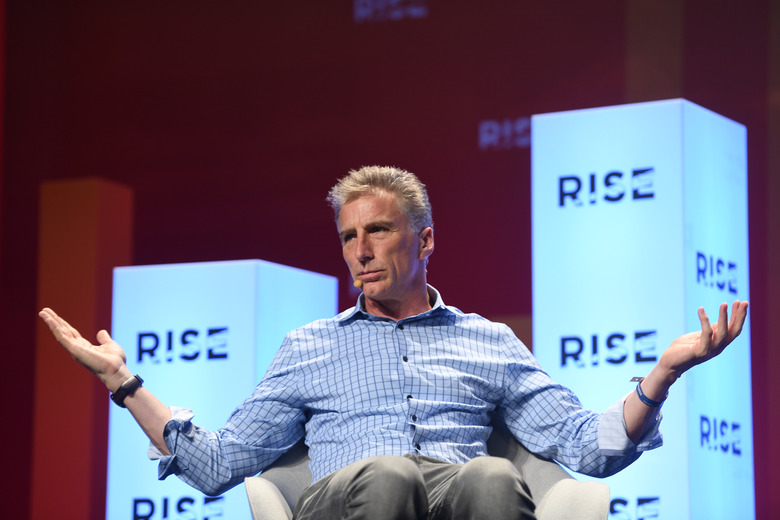 HONG KONG , Hong Kong - 10 July 2019; Bracken Darrell, CEO, Logitech, on Centre Stage during day two of RISE 2019 at the Hong Kong Convention and Exhibition Centre in Hong Kong. (Photo By Harry Murphy/Sportsfile via Getty Images)