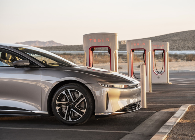 A Lucid EV at a charging station.