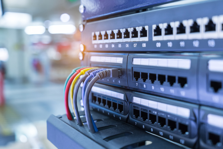 network cables and hub in data room