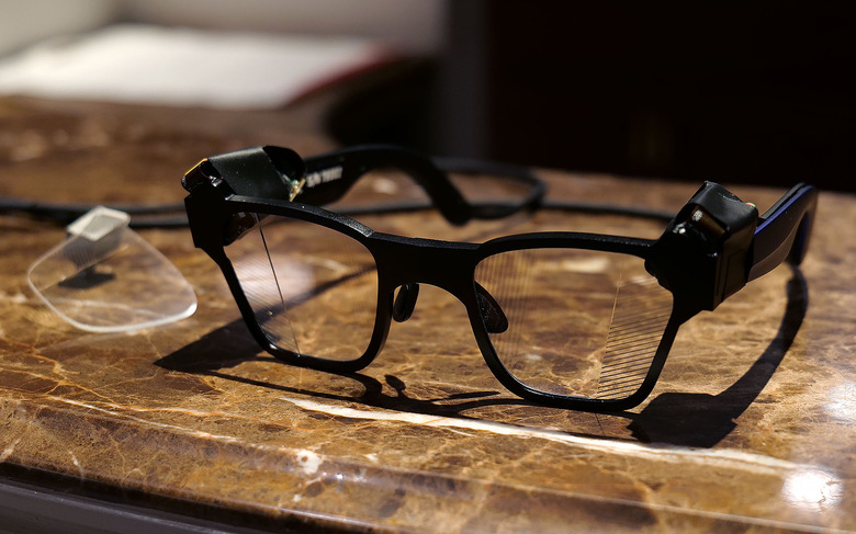I had to take a photo of one of Lumus' non-functioning smartglasses with the company's 70-degree FOV waveguide, because two out of three of the working ones had already broke and the last one that I used was being held together by tape.