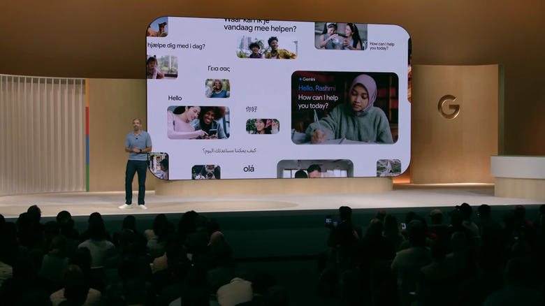 Sameer Samat, VP of Product Management at Android, on stage at the Made By Google event.