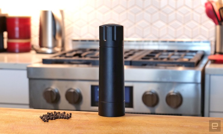 The Pepper Cannon features an adjustable stainless steel grinder and a very solid machined aluminum frame. 