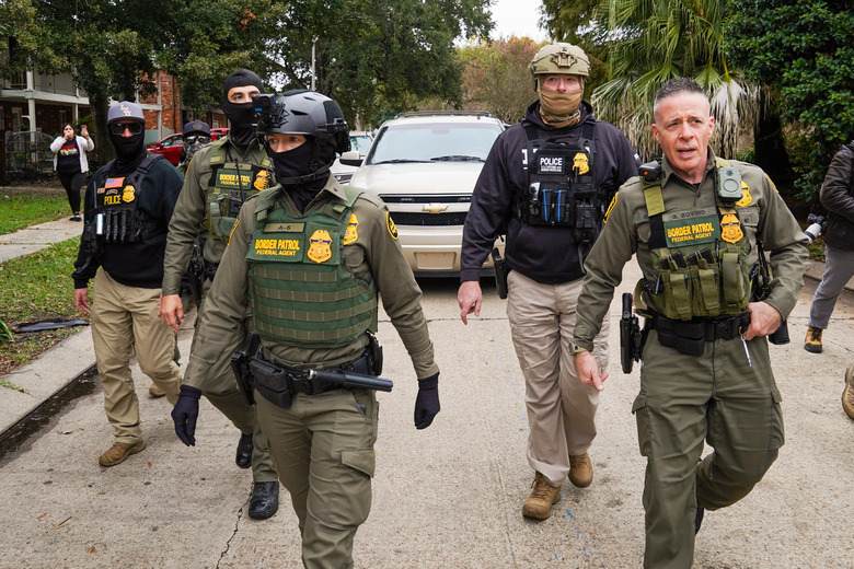US Chief Border Patrol Agent, Gregory Bovino and masked ICE agents in New Orleans
