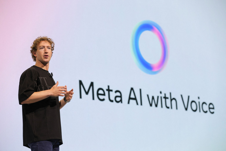 Meta CEO Mark Zuckerberg presents Meta AI with Voice, as he makes a keynote speech during the Meta Connect annual event, at the company's headquarters in Menlo Park, California, U.S. September 25, 2024. REUTERS/Manuel Orbegozo