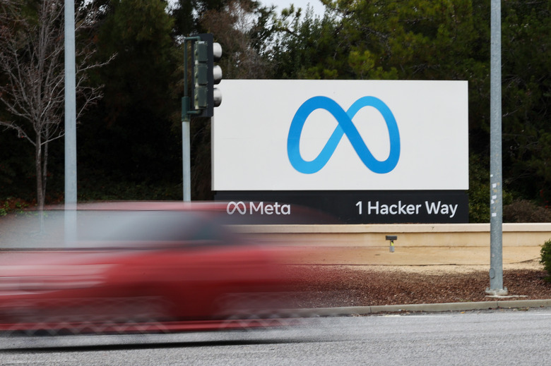 MENLO PARK, CA - DECEMBER 29: Meta (Facebook) sign is seen at its headquarters in Menlo Park, California, United States on December 29, 2022. (Photo by Tayfun Coskun/Anadolu Agency via Getty Images)