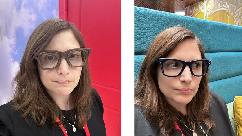 The Meta Ray-Ban Display (left) and second-gen Ray-Ban Meta glasses (right.) The display glasses are a little thicker.
