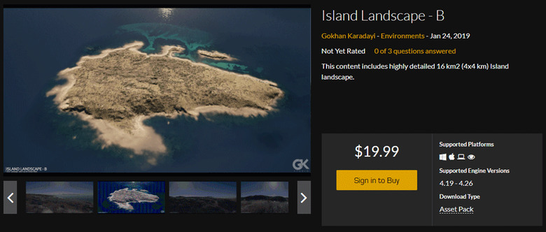 The Esselen Islands landscape is seemingly taken from the Unreal Engine marketplace.