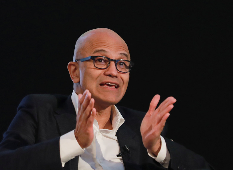 Satya Nadella, Chief Executive Officer of Microsoft, gestures as he attends Microsoft's 'Young Innovators' Summit' in New Delhi, India February 26, 2020. REUTERS/Anushree Fadnavis