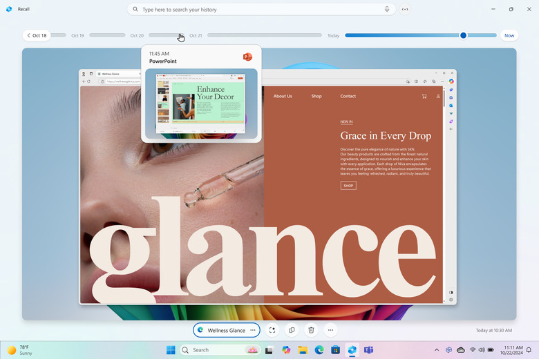 Recall timeline in Windows 11.
