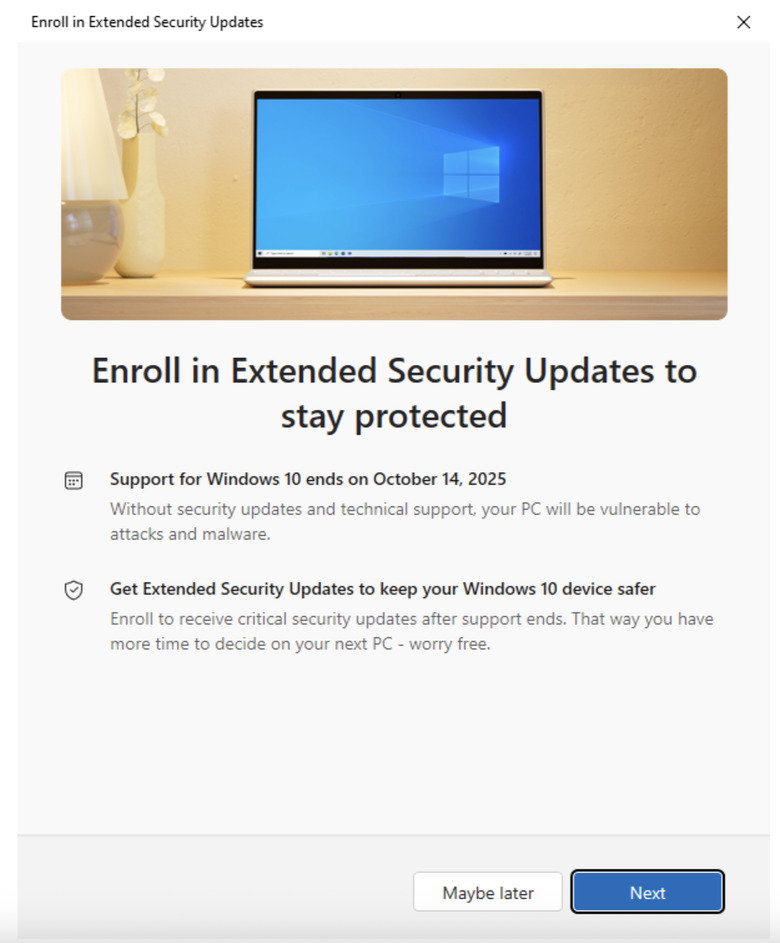 By enrolling in Extended Security Updates, you'll have another year before you need to upgrade to Windows 11. (Screenshots/Engadget)