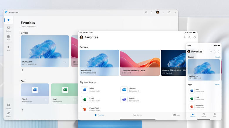 Screenshot of the Windows app, scaled across desktop, tablet and phone.