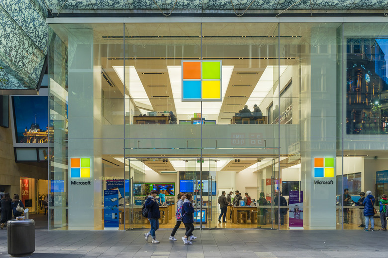 Sydney, Australia - June 26, 2016: View of pedestrians passing by Microsoft flagship store in Sydney during daytime.