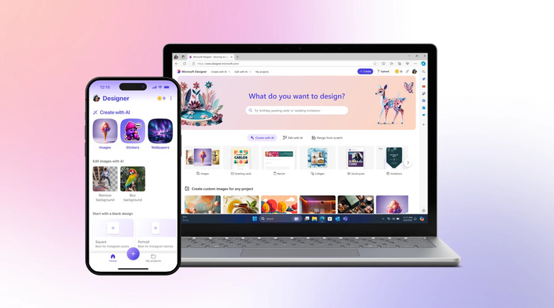 Mobile and desktop versions of Microsoft Designer app