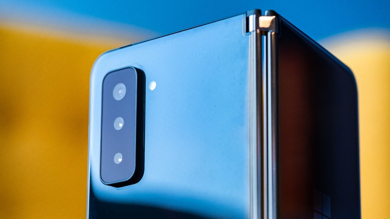 A close up of the Microsoft Surface Duo 2's rear camera module.