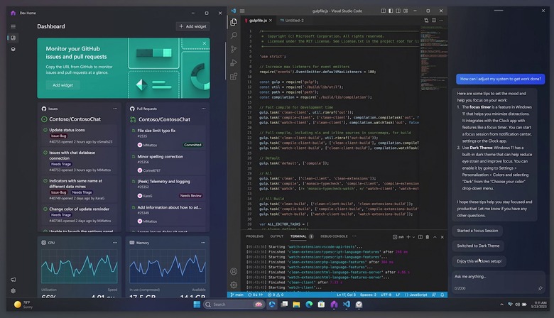Windows Copilot helping with coding