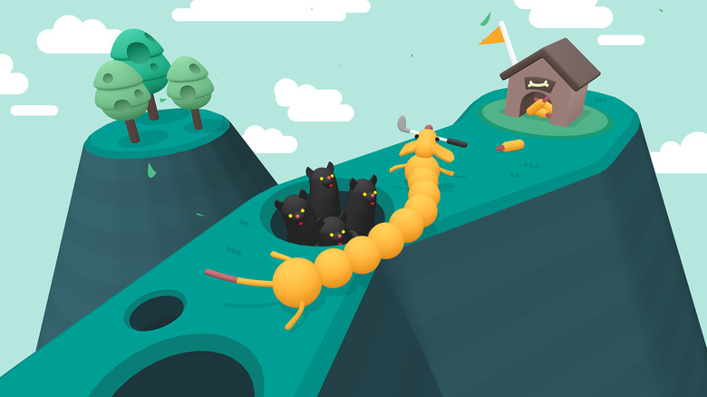 Screenshot from 'What the Golf' showing a wiener dog and some cats.