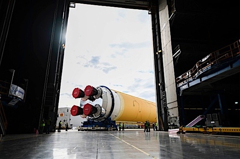 This NASA photo released on January 6, 2020 shows NASAs powerful new rocket, the Space Launch System (SLS), which will send astronauts a quarter million miles from Earth to lunar orbit at the Michoud Assembly Facility in New Orleans, Louisiana. - The agency is committed to landing American astronauts, including the first woman and the next man, on the Moon by 2024. Through the agencys Artemis lunar exploration program, we will use innovative new technologies and systems to explore more of the Moon than ever before.On January 1, 2020, NASA Administrator Jim Bridenstine tweeted: 