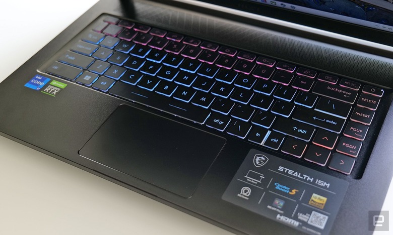 The Spectrum keyboard on the Stealth 15M has a soft, cushy press, though sadly, you can't adjust its color pattern like on a lot of other gaming laptops.