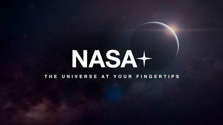 the NASA+ logo against a space background