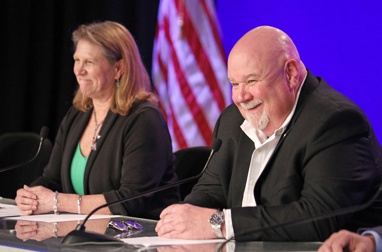 Lori Glaze, acting associate administrator, and John Honeycutt, Artemis II Mission Management Team chair (Photo by Gregg Newton / AFP via Getty Images)