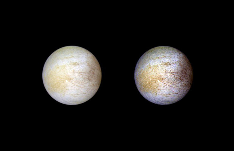 Two celestial bodies against a black background.