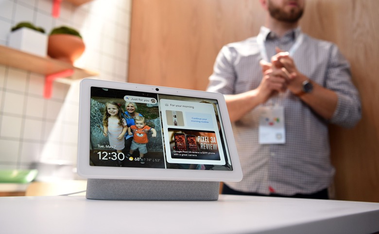 This photo shows a new Google Nest Hub Max on display during the Google I/O conference at Shoreline Amphitheatre in Mountain View, California on May 7, 2019. (Photo by Josh Edelson / AFP)        (Photo credit should read JOSH EDELSON/AFP via Getty Images)