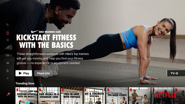 Screenshot of Nike Training Club videos on Netflix, including the banner video, 
