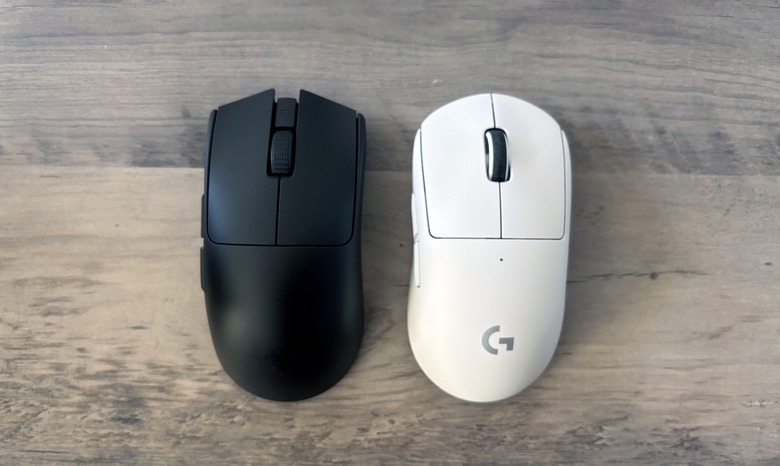 The Razer Viper V3 Pro (left) and Logitech G Pro X Superlight 2 (right), another high-end wireless gaming mouse with a symmetrical shape.