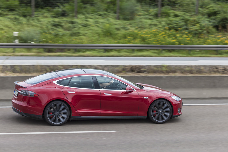 Frankfurt, Germany - July 12, 2016: Tesla Model S luxury electric sedan 