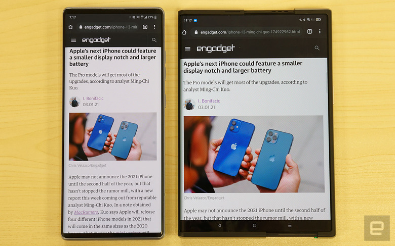 An LG Wing next to an Oppo X 2021.
