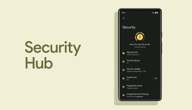 The Pixel 6 Security Hub.