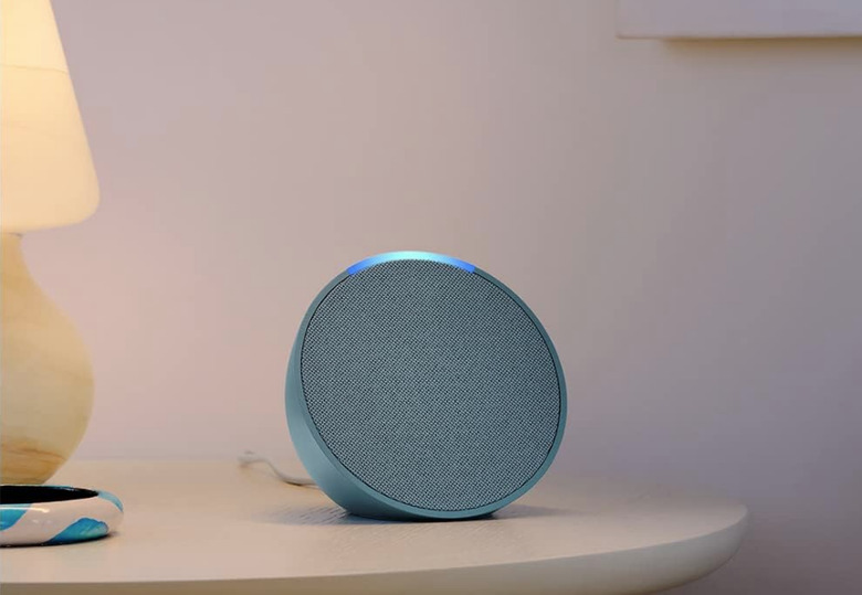 A smart speaker on a table.