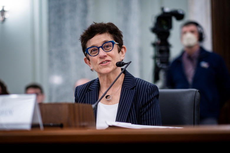 Gigi Sohn testifies during a Senate Commerce, Science and Transportation Committee confirmation hearing, examining her nomination to be appointed  Commissioner of the Federal Communications Commission in Washington, D.C., February 9, 2022. Pete Marovich/Pool via REUTERS