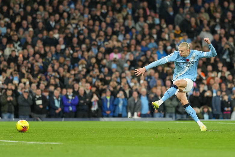 Erling Haaland and Manchester City face Champions League rivals Real Madrid in Spain on Wednesday. You can tune in to the match on Paramount+. (Image via Associated Press)