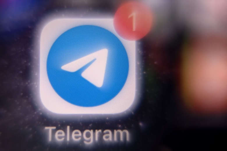 This photo taken on March 23, 2022 shows the mobile messaging and call service Telegram logo on a smartphone screen in Moscow. (Photo by AFP) (Photo by -/AFP via Getty Images)
