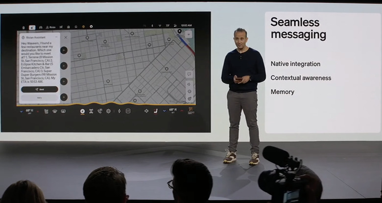 A demo of messaging with Rivian's AI assistant.