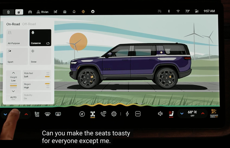 A view of the in-vehicle interface with the subtitles 