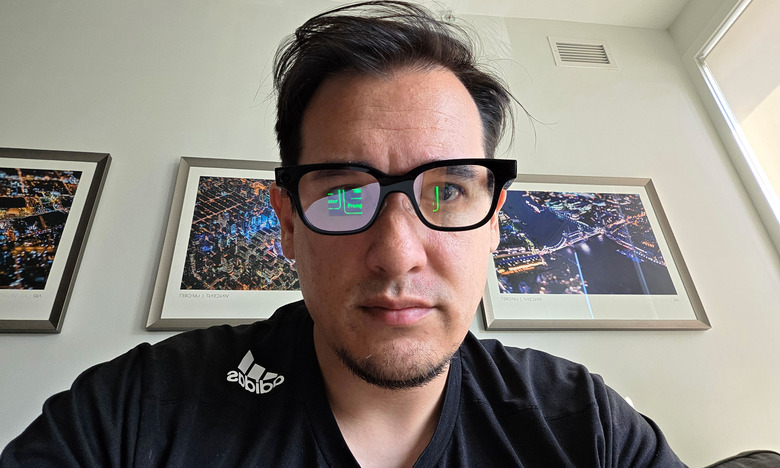 In everyday use, others may not notice the smartglasses' UI being projected onto its lenses. But at just the right angle, it does become visible.